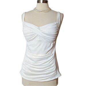 Soft Surroundings Tankini Swim L White Ruched Elegant Swimwear Swim Top Preppy